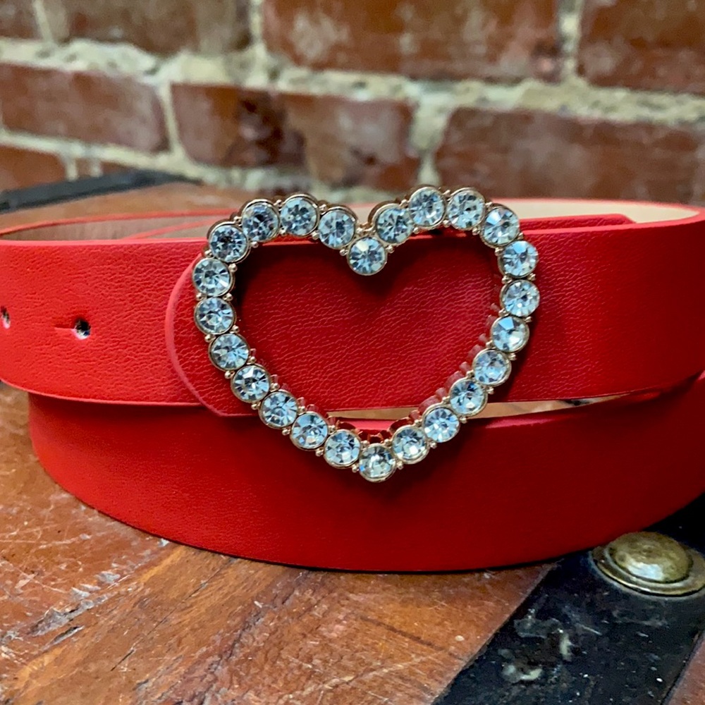 RED RHINESTONE HEART BELT